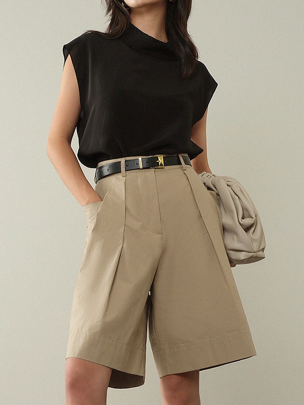Commense Elegant Leisure Cap Sleeve Classic Top Flowy Black XS